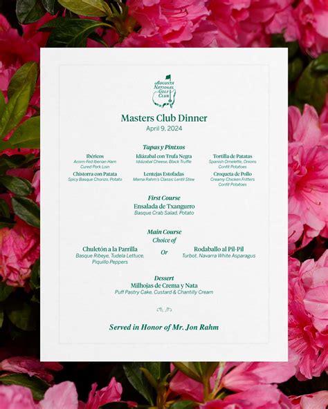 Rahm reveals Masters Champions Dinner menu