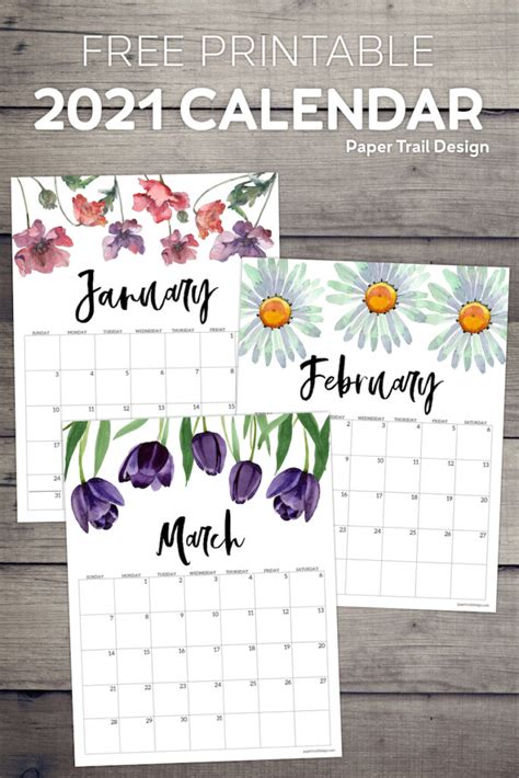 2021 Free Printable Calendar - Floral - Paper Trail Design