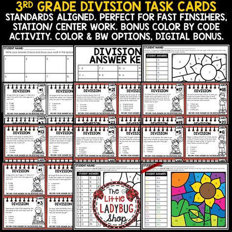 3rd Grade Division Word Problems Math Test Prep - The Little Ladybug Shop