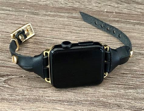 Black Leather & Gold Apple Watch Band 38mm 40mm 42mm 44mm | Etsy