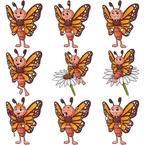 Cute Butterfly Character Clipart Vector Collection - FriendlyStock