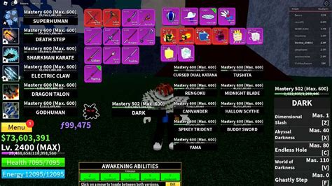 Blox Fruit Lv:2400 Max | Beli:73M F:99K | Fully Awakened Dark | Dragon ...