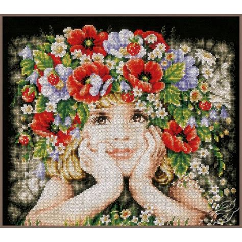 Lanarte Girl with Flowers GSLPN0156698 Cross Stitch Kit - JK's Cross Stitch Supplies