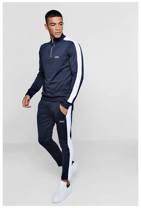 Funnel Neck Contrast Panel MAN Tracksuit | boohoo #mens #tracksuit # ...