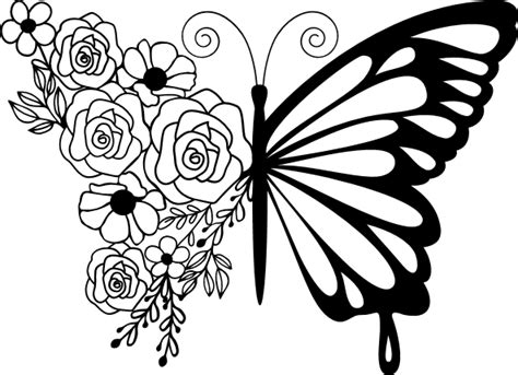 Floral Butterfly Clipart Image, Half Butterfly And Half Flowers - free ...