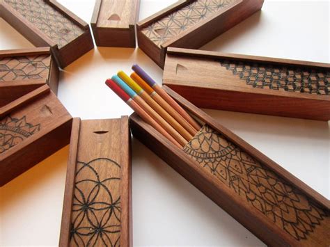 Wooden pencil box mandala pencil case