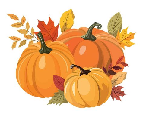 Colorful autumn pumpkins and forest leaves clipart. Vector illustration ...