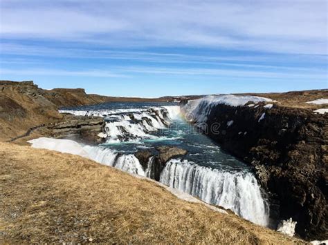 Gullfoss Waterfall, Rainbow, Blue Sky, Iceland Stock Image - Image of ...