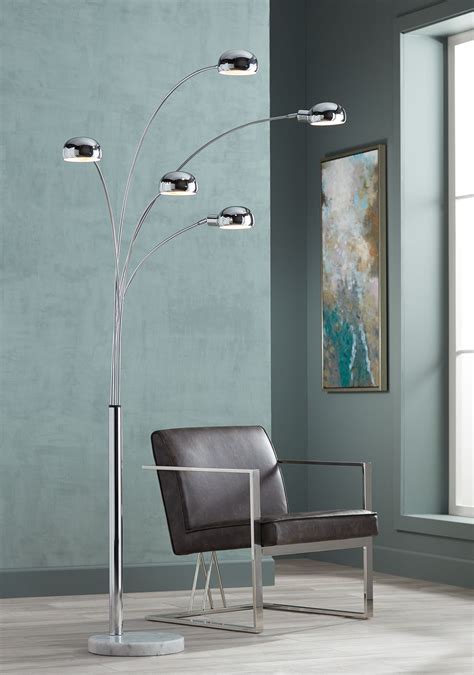 Possini Euro Design Mid Century Modern Arc Floor Lamp 5-Light Chrome Marble Base Swivel Dome ...