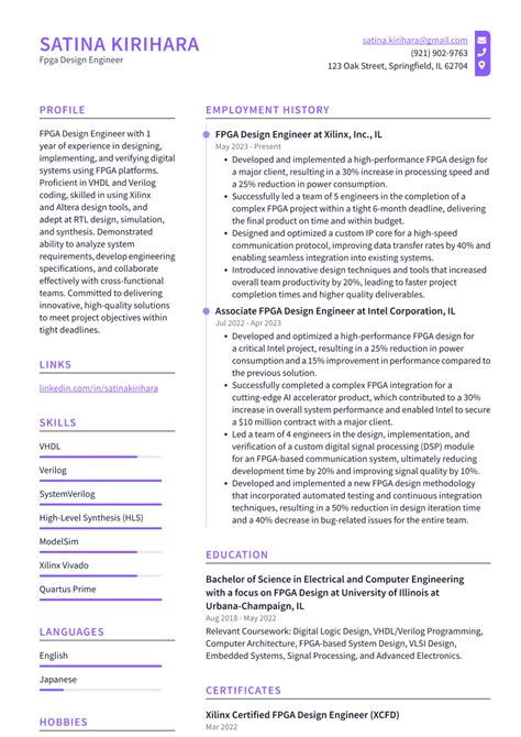 Fpga Design Engineer Resume Examples and Templates