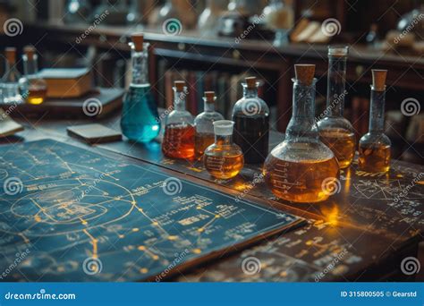 Vintage Alchemy Lab with Glassware and Diagrams Stock Image - Image of mystery, liquid: 315800505