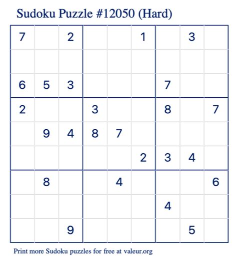 Free Printable Hard Sudoku with the Answer #12050