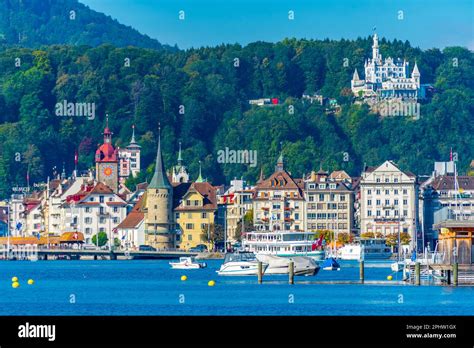 Old town of Luzern from waterfront of lake Lucerne, Switzerland Stock ...