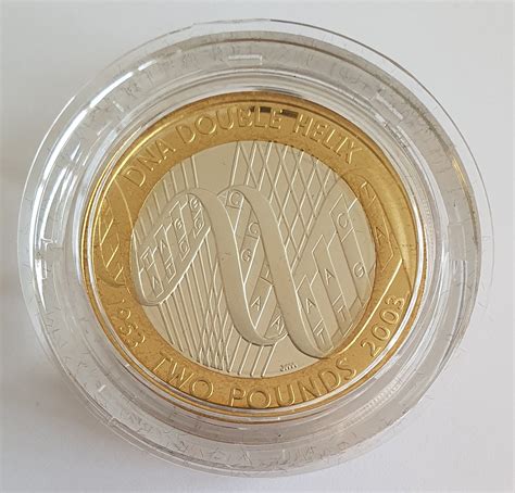 2003 DNA Double Helix Discovery, Silver Proof PIEDFORT £2 coin, boxed with COA - M Veissid & Co.