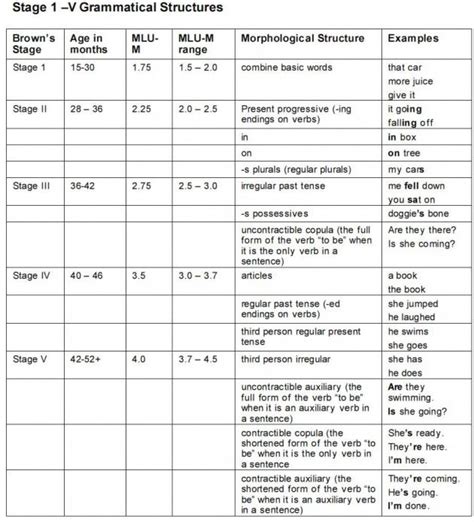 Brown's Stages of Morphological Development