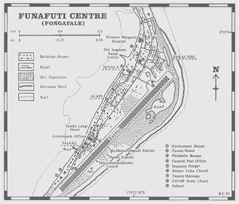 Map of Funafuti on Fongafale Island in Tuvalu