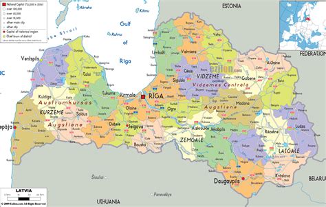 Large political and administrative map of Latvia with roads, cities and airports | Latvia ...