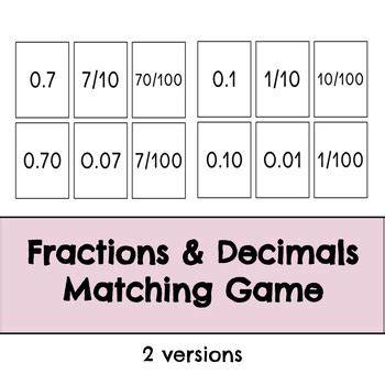 Decimals & Fractions Matching Game by The TyeDye Teacher | TPT