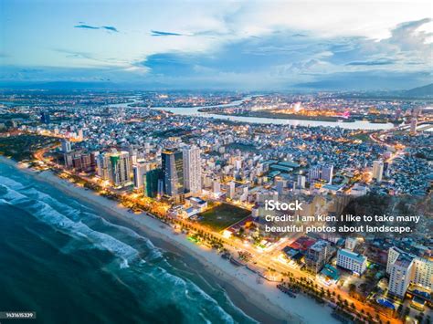 Aerial View Of Da Nang Beach Which Is A Very Famous Destination For Tourists Stock Photo ...