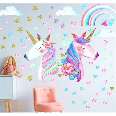 Unicorn Wall Decal Stickers-Wall Decals for girls bedroom-Unicorn Rainbow Room Wall Decor for ...