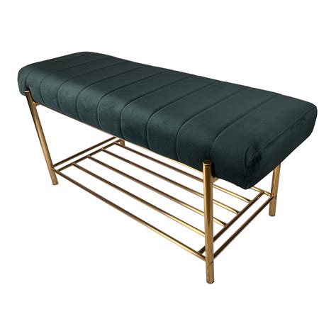 Footstool - Green Velvet and Brass - Spaces Furniture Hire