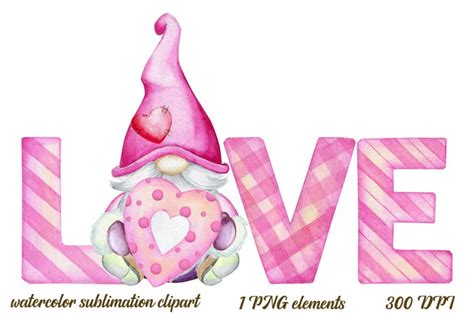 Valentine's Gnomes PNG, Watercolor clip art, (1129424)