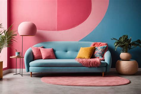 Blue Sofa And Round Pink Table Free Stock Photo - Public Domain Pictures