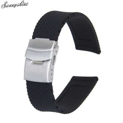 Fashion Black Silicone Rubber Waterproof Watch Strap Band Deployment Buckle Wholesale-in ...