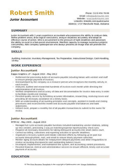 Junior Accountant Resume Samples | QwikResume