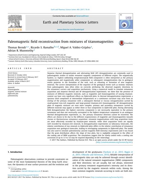 [PDF] Paleomagnetic Field Reconstruction from Mixtures of Titanomagnetites