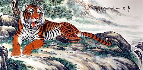 Resting Chinese Tiger Painting - Tigers & Dragons Paintings and Wall Scrolls - Asian Art