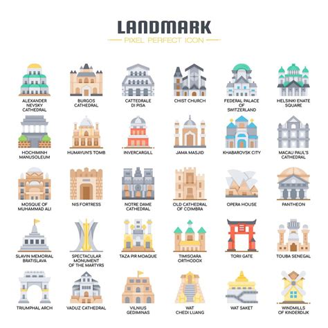 Landmark Flat Color Icons 685212 Vector Art at Vecteezy