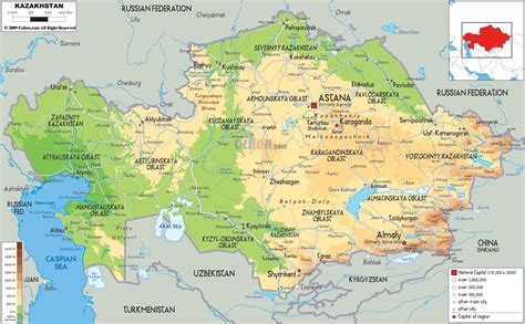 Physical Map of Kazakhstan - Ezilon Maps