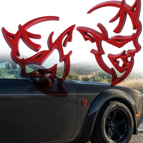 Metal Matte Red Devil Cat Hellcat Emblem Right & Left Fender Badge ...