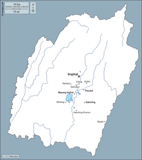 Manipur free map, free blank map, free outline map, free base map outline, hydrography, main ...