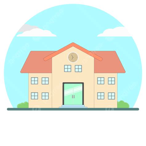 School Buildings Clipart Hd PNG, School Building Vector Illustration Cartoon Cloudy, School ...