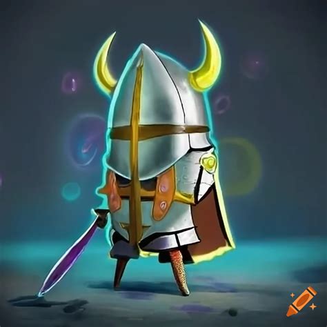 Spongebob wearing a knight helmet and wielding a crystal sword on Craiyon