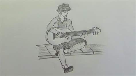 Illustration Sketch Boy Playing Guitar Drawing - love-my-little-world