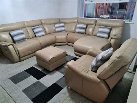 100% Platinum Genuine Leather Corna Sofa for sale (1 manual recliner) footstool | in Batley ...