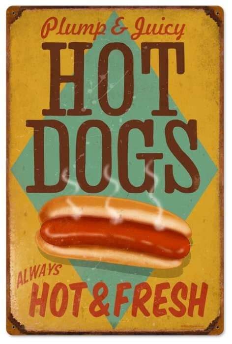 Retro Hot Dogs Metal Sign 16 x 24 Inches | Hot dogs, Vintage metal signs, Vintage tin signs