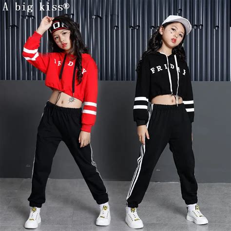 Children's street dance costume hip hop children's street dance set costumes exposed navel long ...