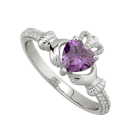 February Birthstone Claddagh Ring Set with Amethyst Gemstone