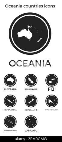 The World countries icons. Black round logos with world countries maps and titles. Vector ...