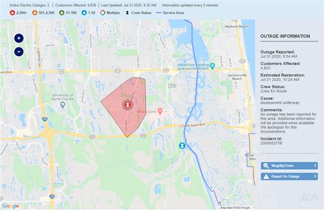 JEA Outage Map showed thousands without power near Hodges Blvd. – 104.5 WOKV