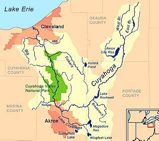 Map of the Cuyahoga River watershed, showing the river's many tributaries and its "U" shaped ...