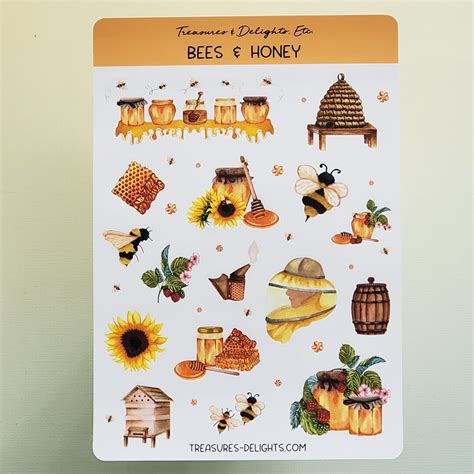 Bees & Honey Sticker Sheet, Bee Stickers, Honey Stickers, Bee Hive, Journal Stickers, Planner ...