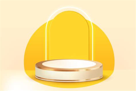 3D Abstract Scene Background with White and Gold Podium on Yellow