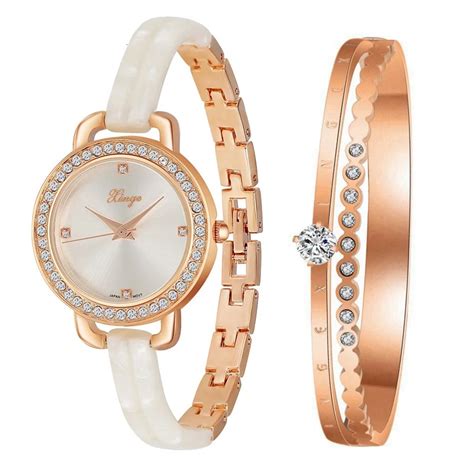 Fashion Bracelet Watches Set Luxury Women Gold Crystal Quartz Watches Ladies Dress Jewelry ...