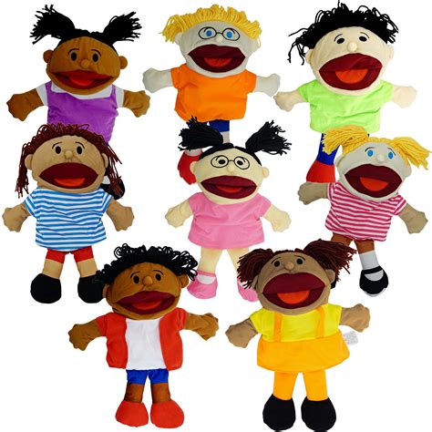 Hand Puppets for Kids, Multicultural Puppets with Movable Mouth (8 Pack ...