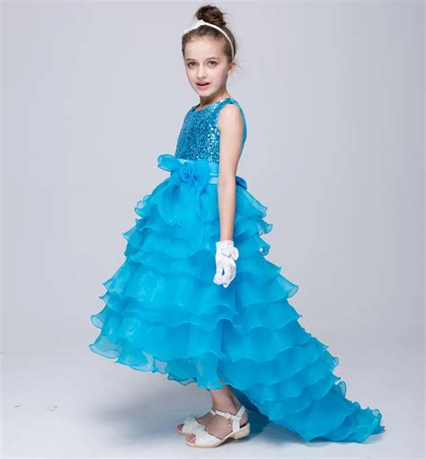 2 12 Years Girls Party Princess Dress 2018 New Girl Formal Sequined Layered Long Hem Wedding ...